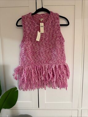 Pilcro Pink Two-Tone Chunky Knit Fringe Vest